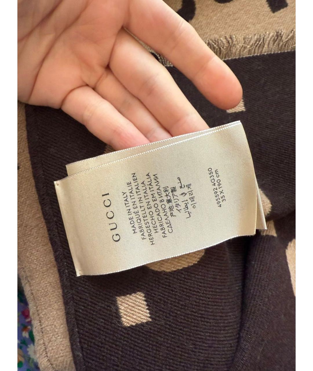 GUCCI Коричневый шерстяной шарф, фото 5