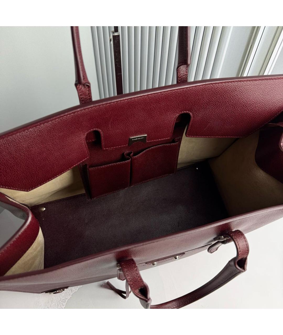 BALENCIAGA Бордовая кожаная сумка тоут, фото 5