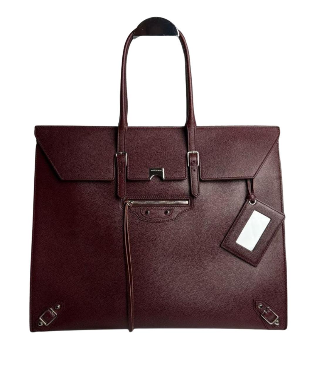 BALENCIAGA Бордовая кожаная сумка тоут, фото 1