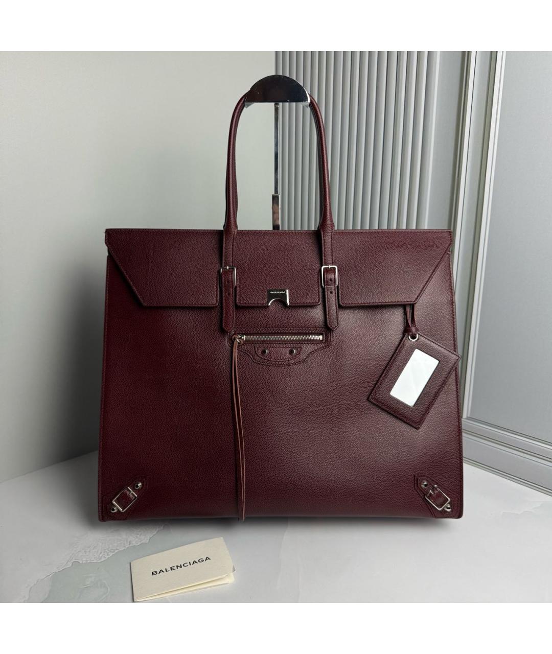 BALENCIAGA Бордовая кожаная сумка тоут, фото 8