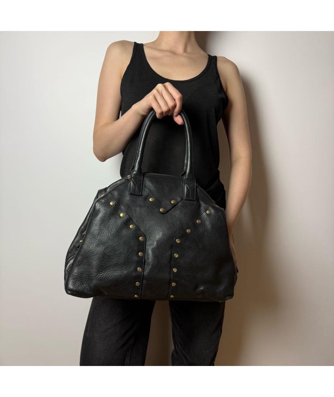 YVES SAINT LAURENT BEAUTY Черная кожаная сумка с короткими ручками, фото 7