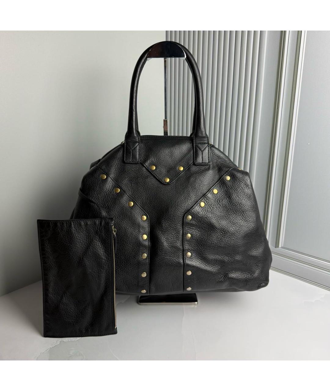 YVES SAINT LAURENT BEAUTY Черная кожаная сумка с короткими ручками, фото 8