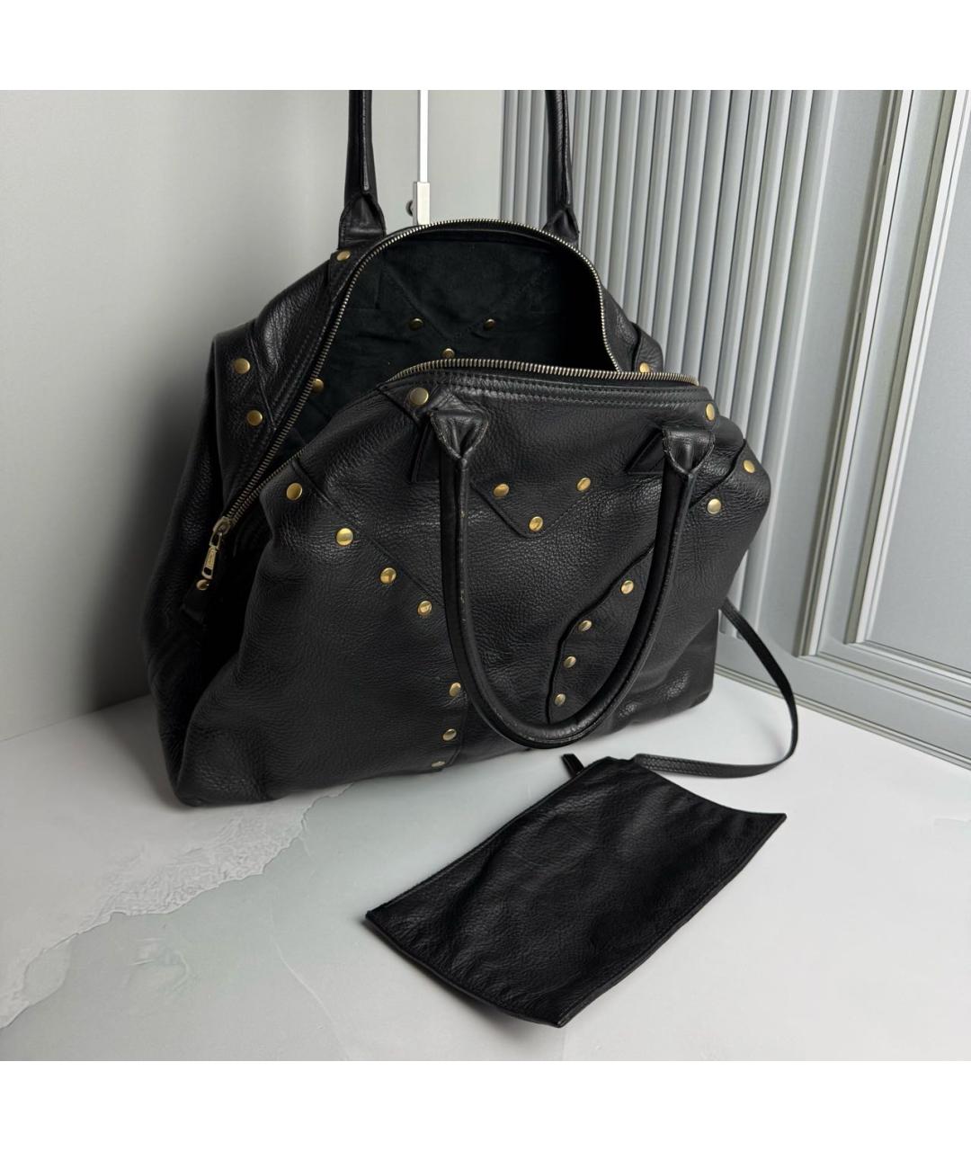 YVES SAINT LAURENT BEAUTY Черная кожаная сумка с короткими ручками, фото 3