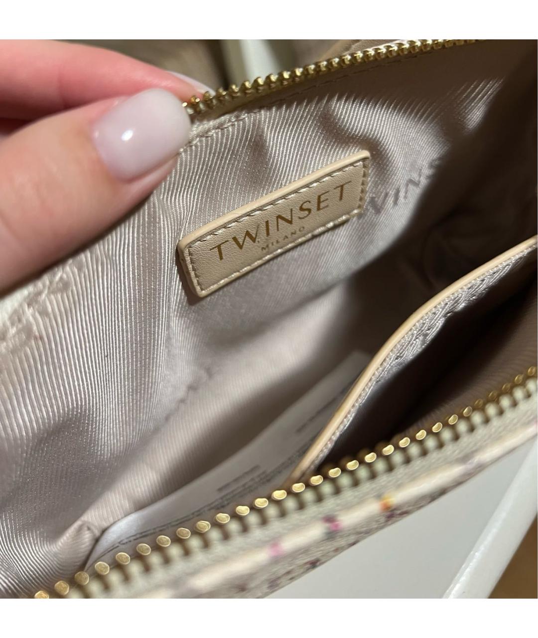 TWIN-SET Бежевая сумка с короткими ручками из искусственной кожи, фото 4