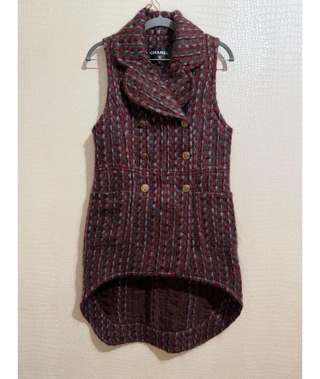 CHANEL Бордовый шерстяной жилет, фото 6