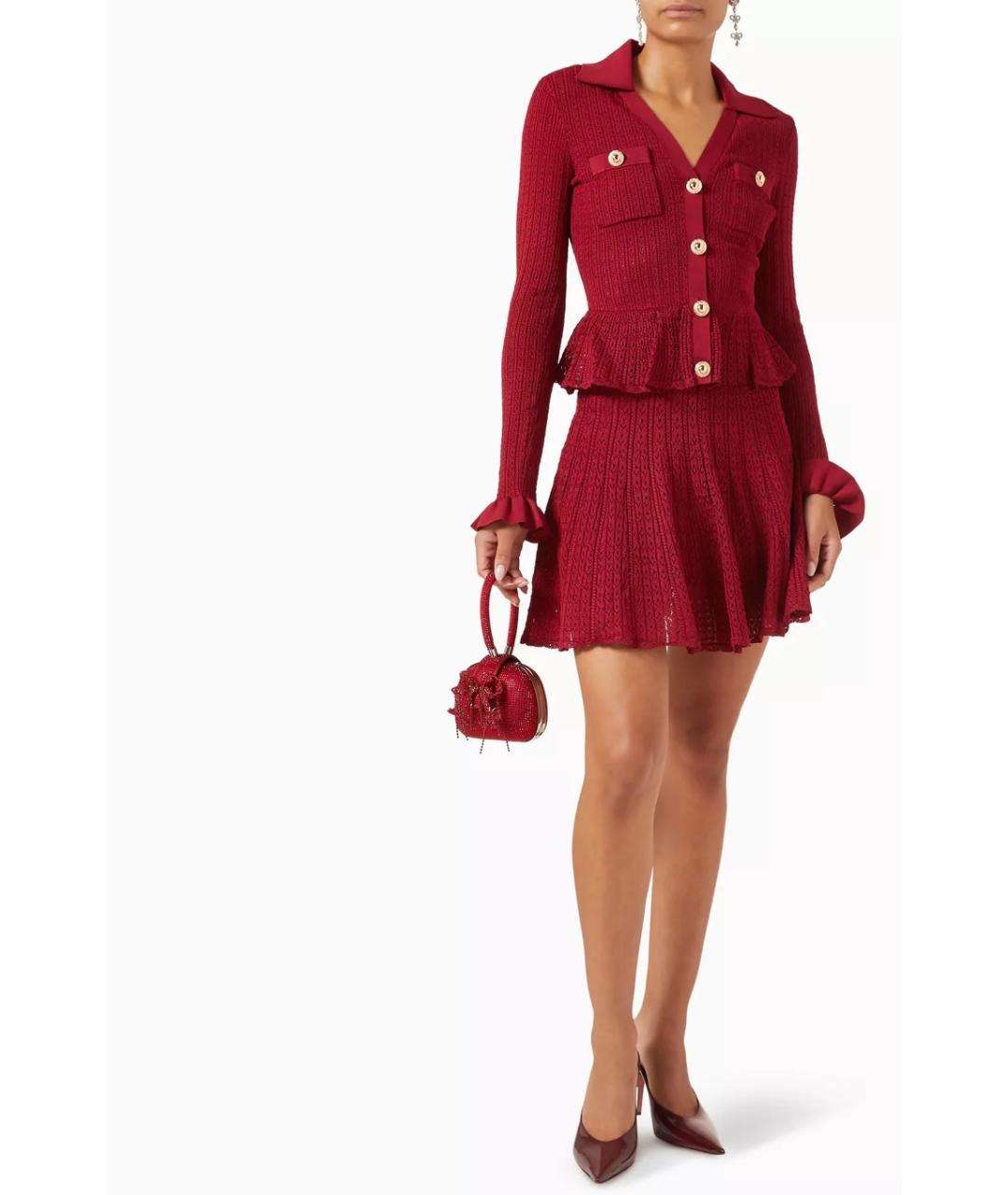 SELF-PORTRAIT Бордовое хлопковое коктейльное платье, фото 8