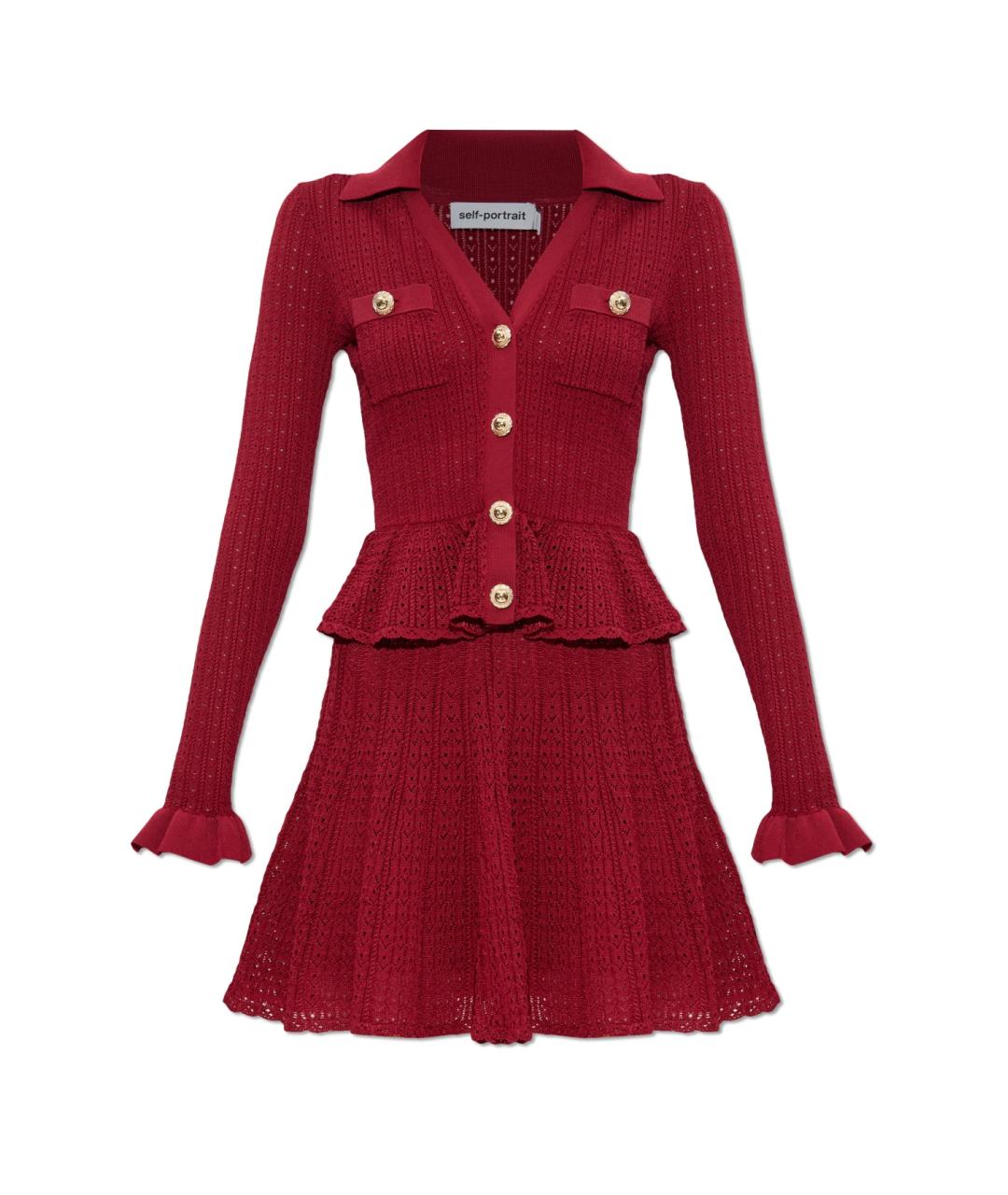 SELF-PORTRAIT Бордовое хлопковое коктейльное платье, фото 1