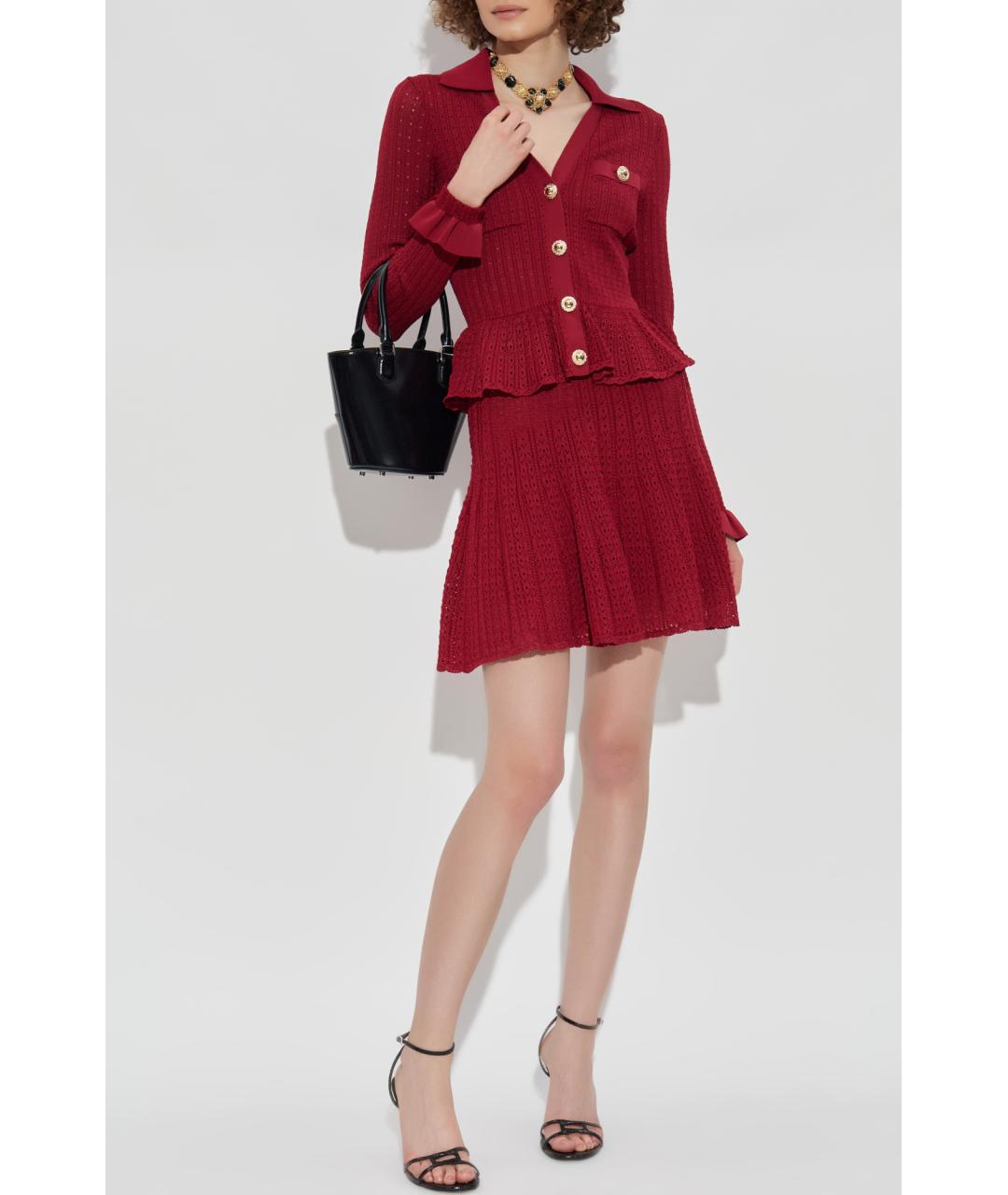SELF-PORTRAIT Бордовое хлопковое коктейльное платье, фото 7