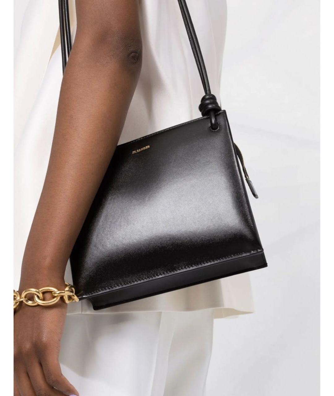 JIL SANDER Черная кожаная сумка через плечо, фото 2