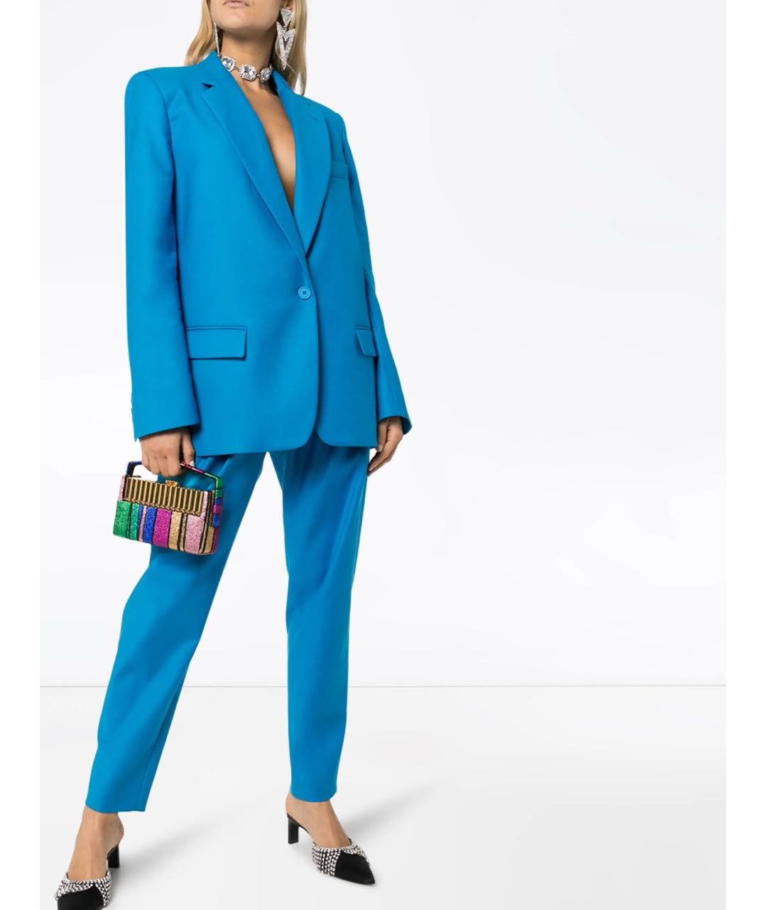 THE ATTICO Синие шерстяные прямые брюки, фото 6