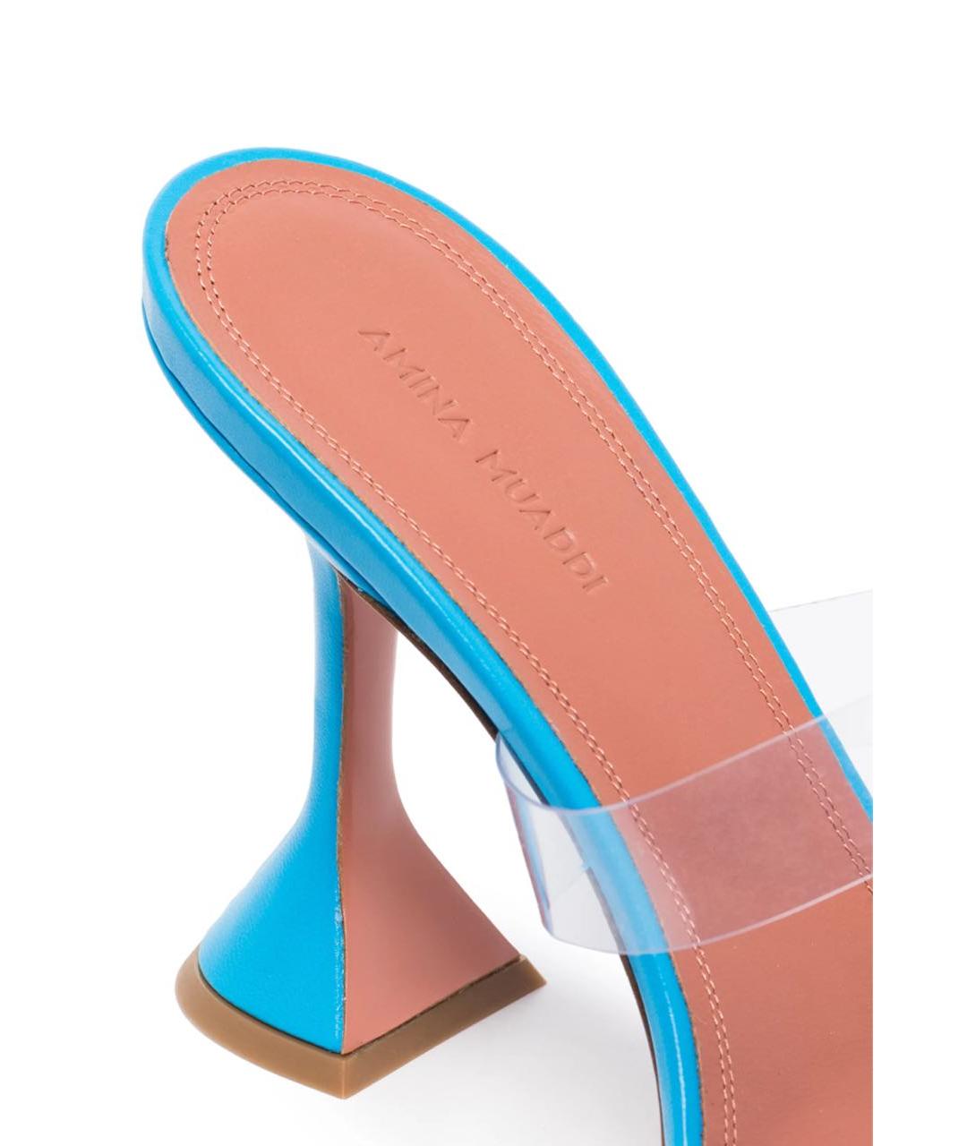 Amina Muaddi Голубые кожаные мюли, фото 3