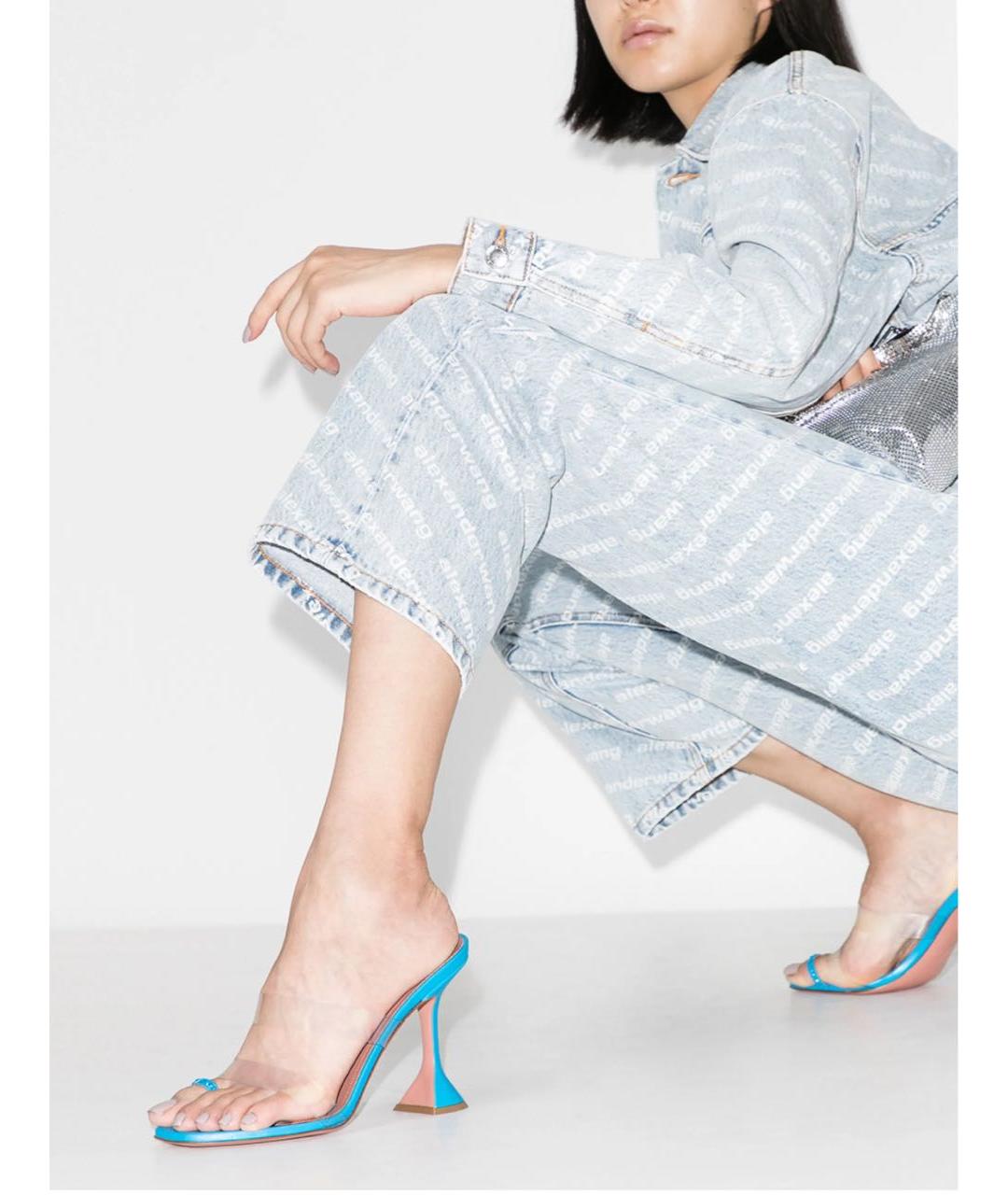 Amina Muaddi Голубые кожаные мюли, фото 4