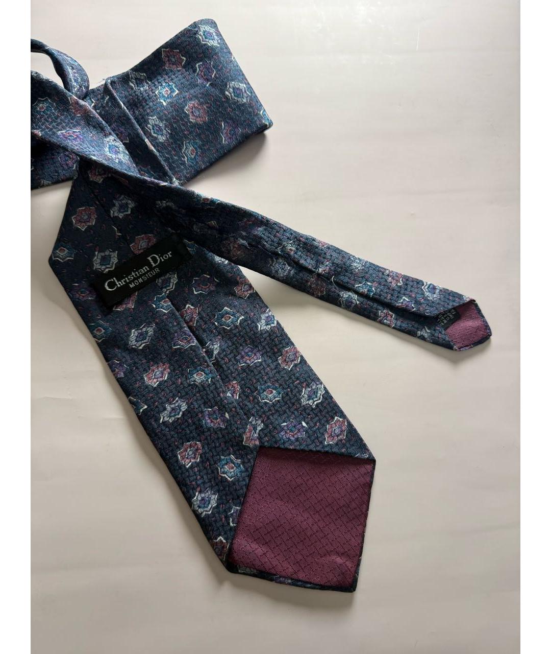 CHRISTIAN DIOR Темно-синий шелковый галстук, фото 2
