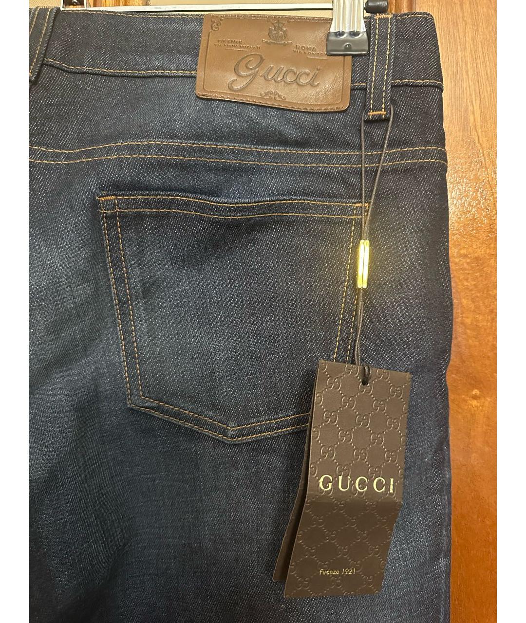 GUCCI Темно-синие хлопковые джинсы слим, фото 5