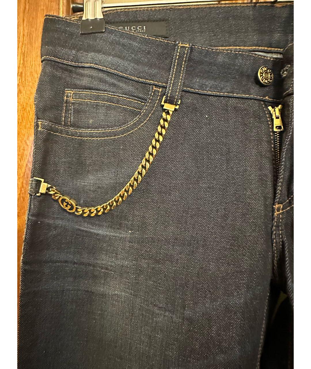 GUCCI Темно-синие хлопковые джинсы слим, фото 3