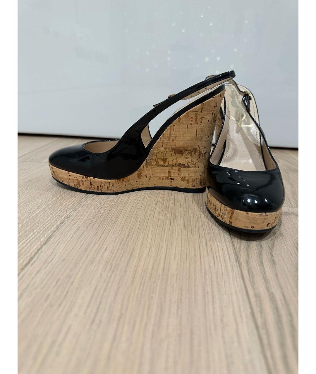 SAINT LAURENT Черные босоножки из лакированной кожи, фото 5