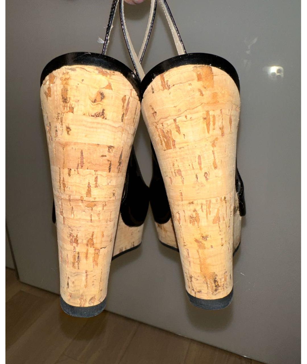 SAINT LAURENT Черные босоножки из лакированной кожи, фото 4