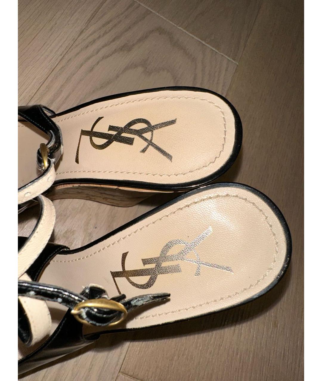 SAINT LAURENT Черные босоножки из лакированной кожи, фото 3