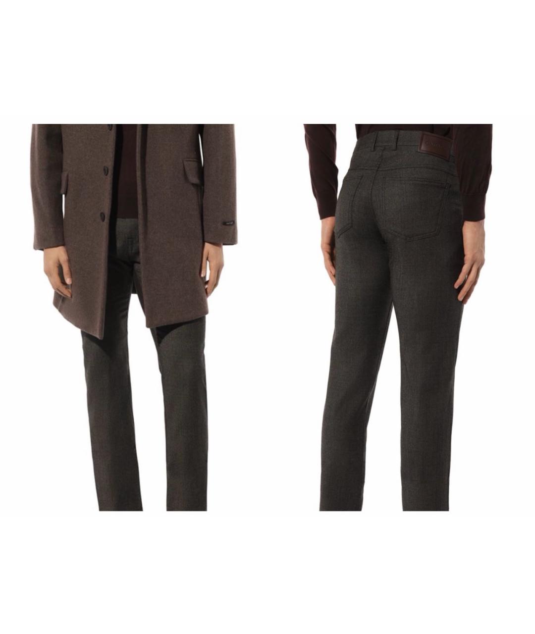 CANALI Коричневые шерстяные повседневные брюки, фото 5