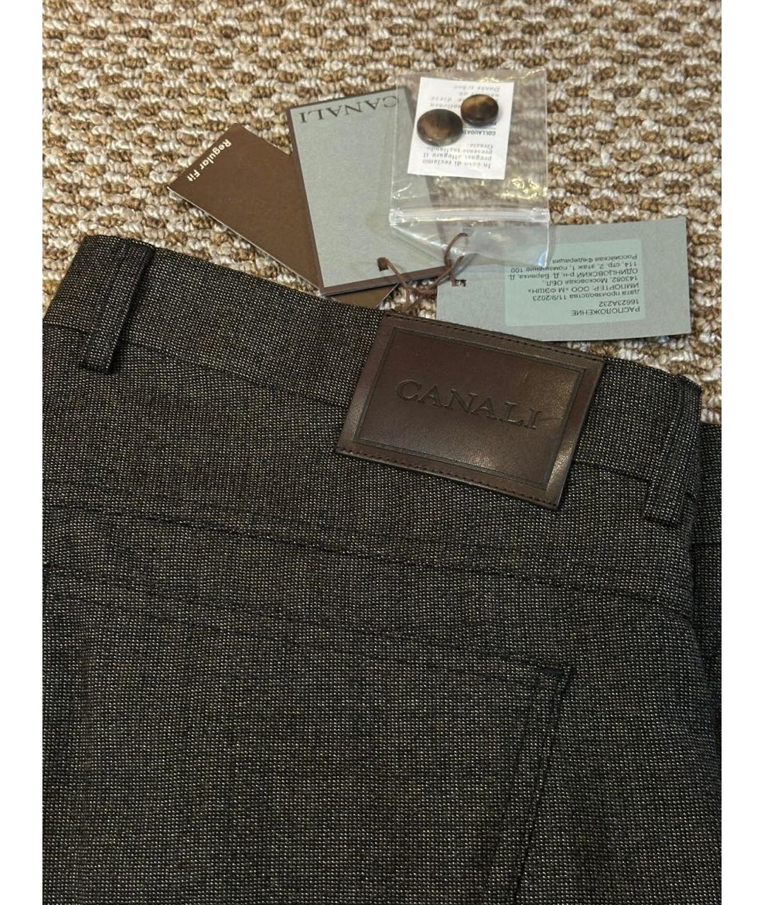 CANALI Коричневые шерстяные повседневные брюки, фото 4