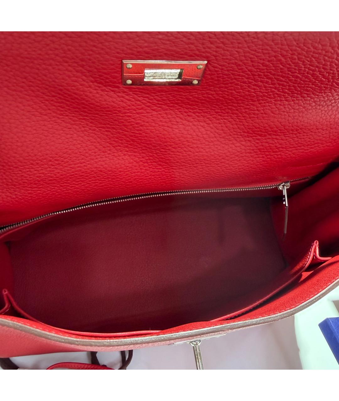 HERMES Красная кожаная сумка с короткими ручками, фото 8