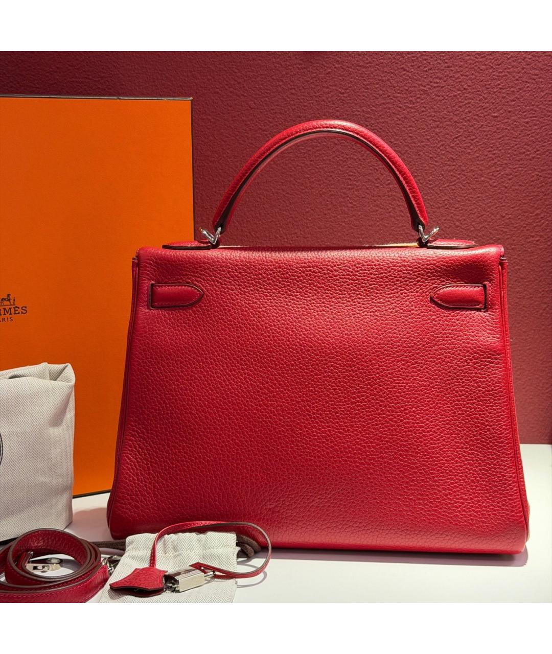 HERMES Красная кожаная сумка с короткими ручками, фото 4
