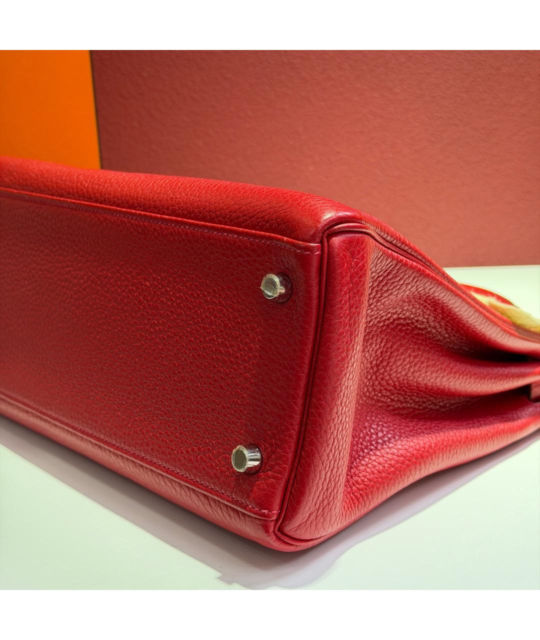 HERMES Красная кожаная сумка с короткими ручками, фото 6