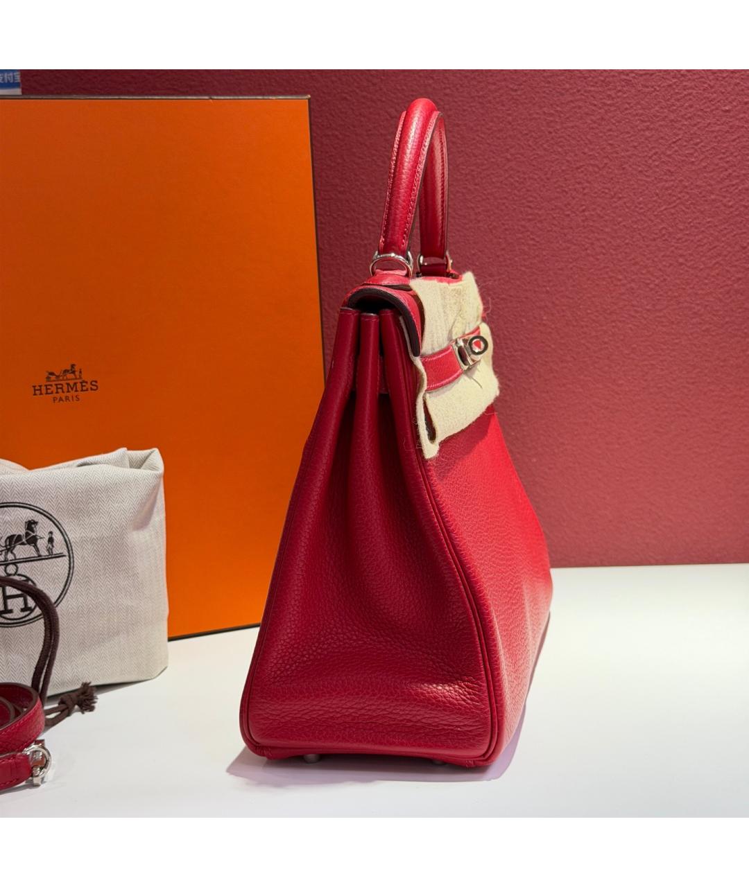 HERMES Красная кожаная сумка с короткими ручками, фото 7