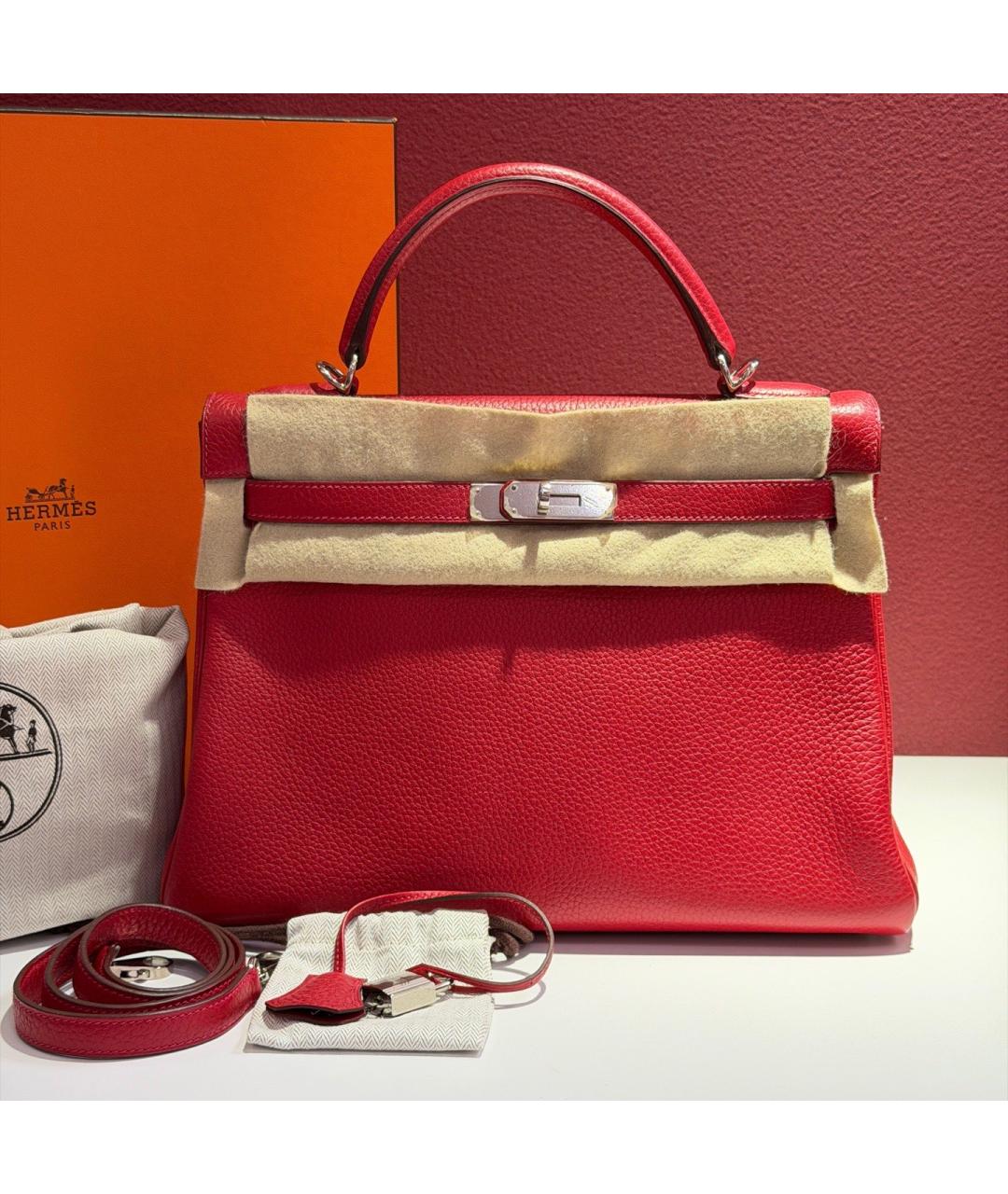 HERMES Красная кожаная сумка с короткими ручками, фото 2