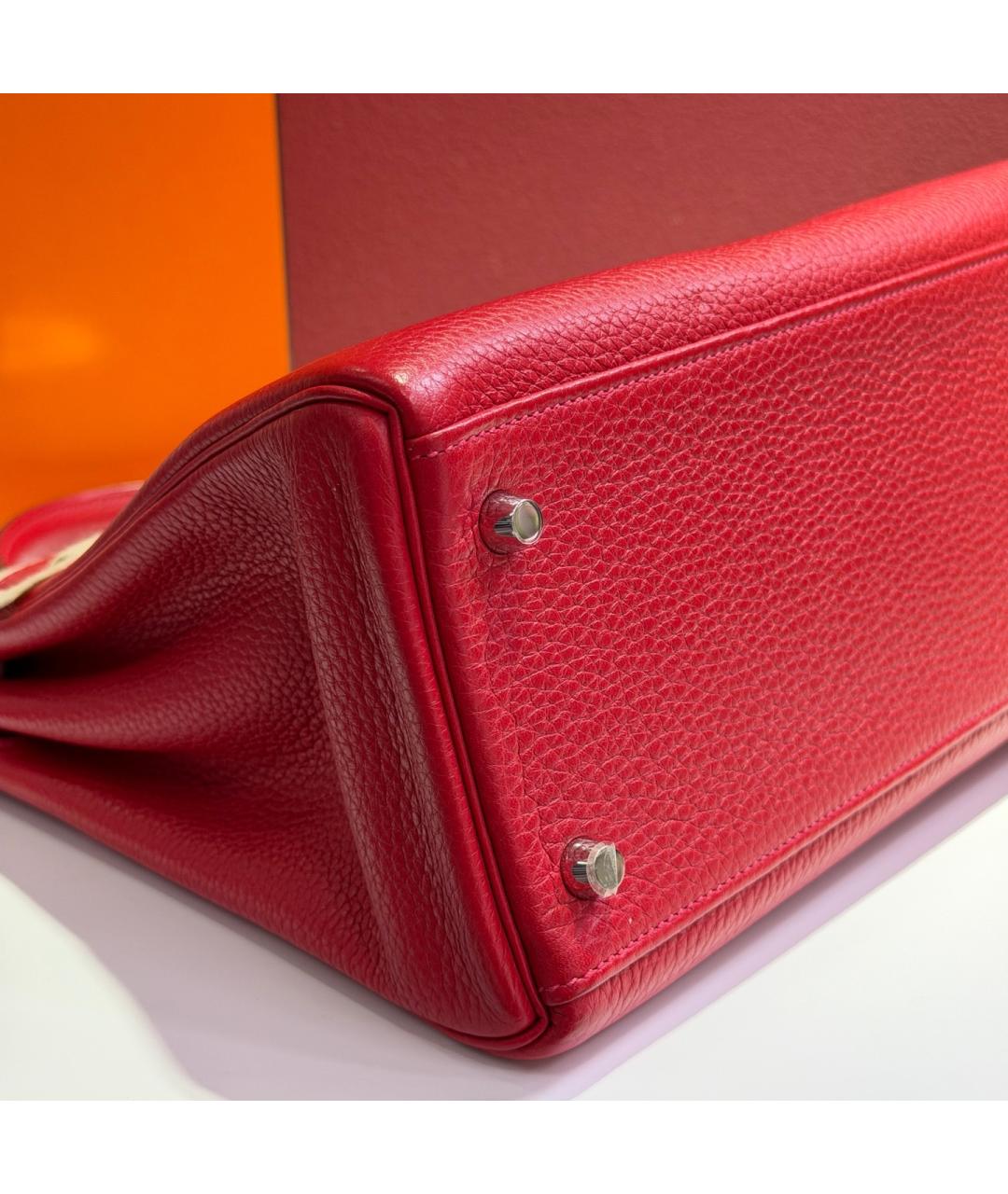 HERMES Красная кожаная сумка с короткими ручками, фото 5