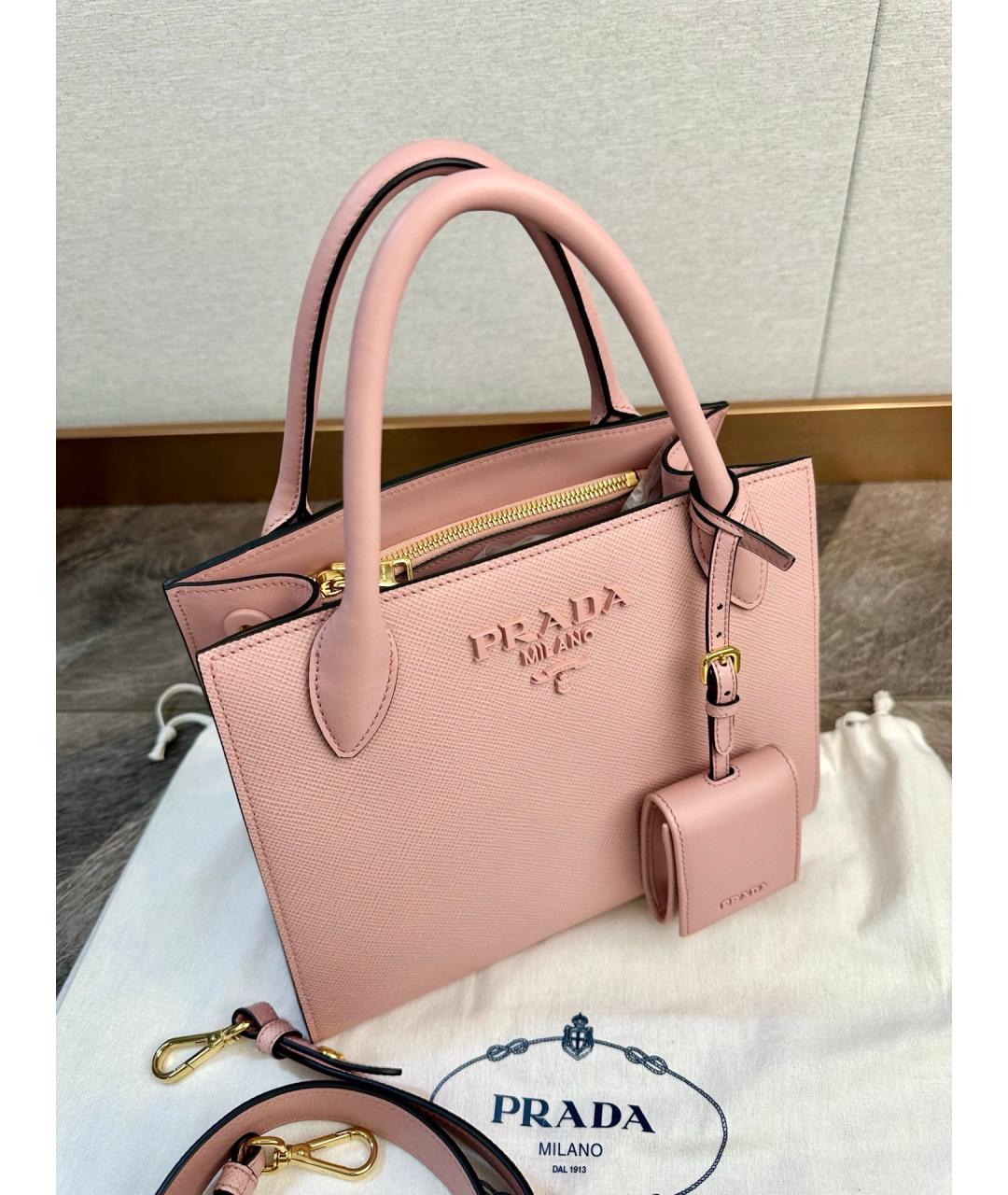 PRADA Розовая кожаная сумка тоут, фото 3