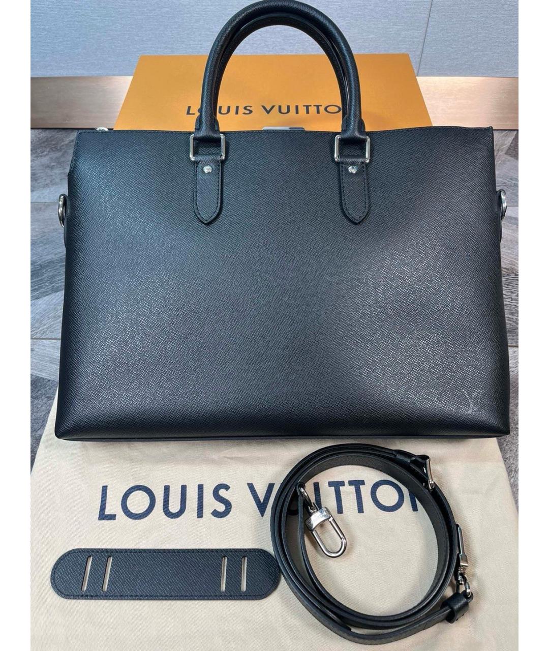 LOUIS VUITTON Черная кожаная сумка тоут, фото 9