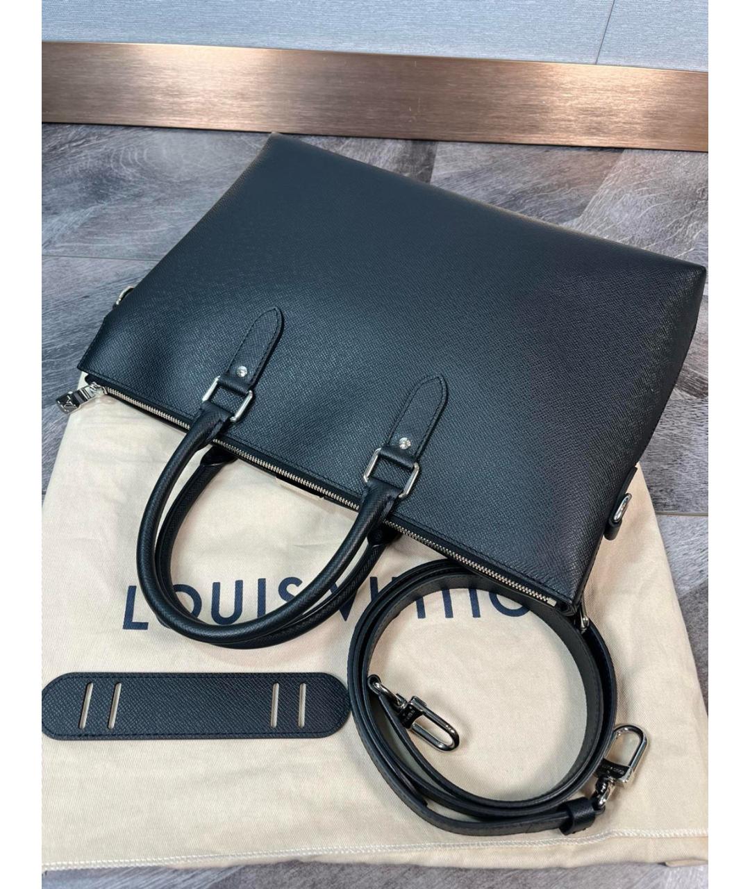 LOUIS VUITTON Черная кожаная сумка тоут, фото 7