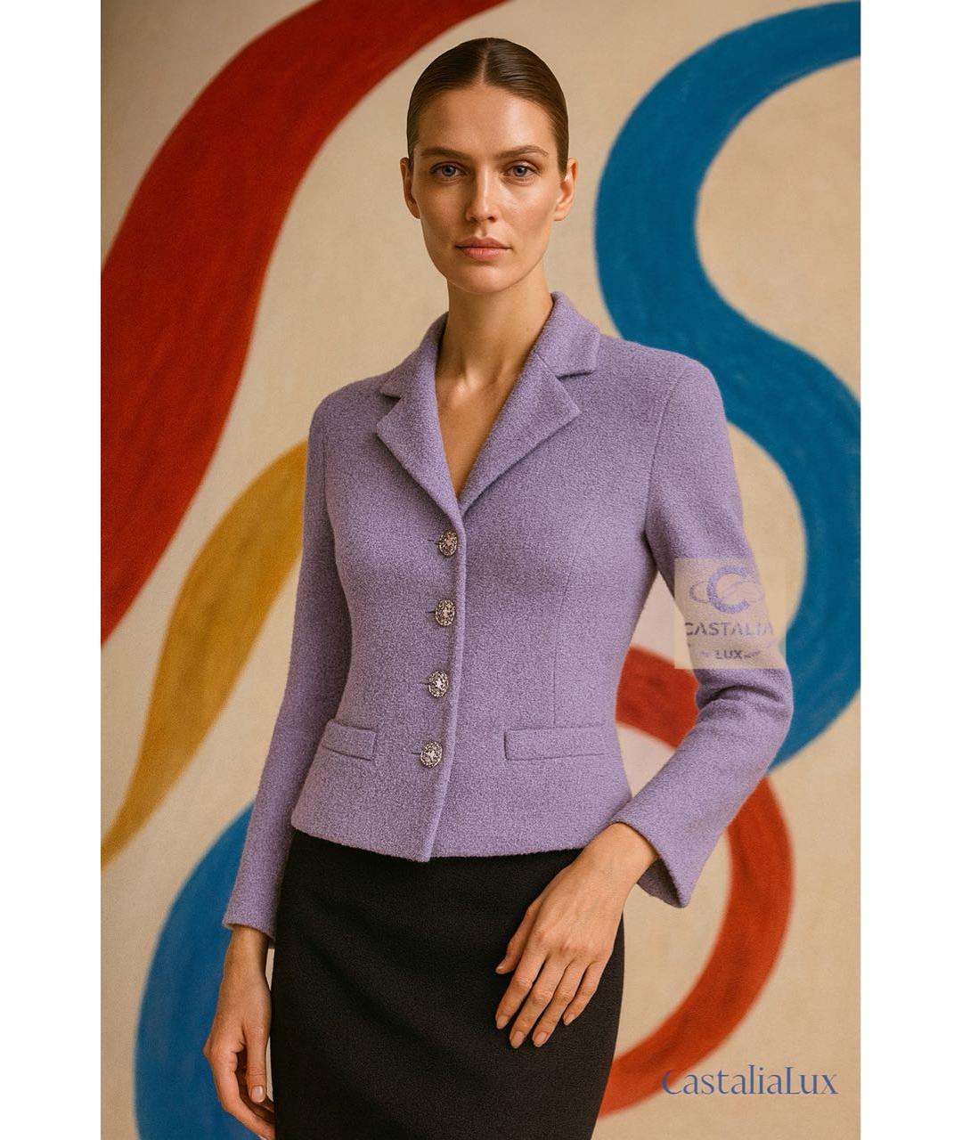 CHANEL Фиолетовый твидовый жакет/пиджак, фото 5