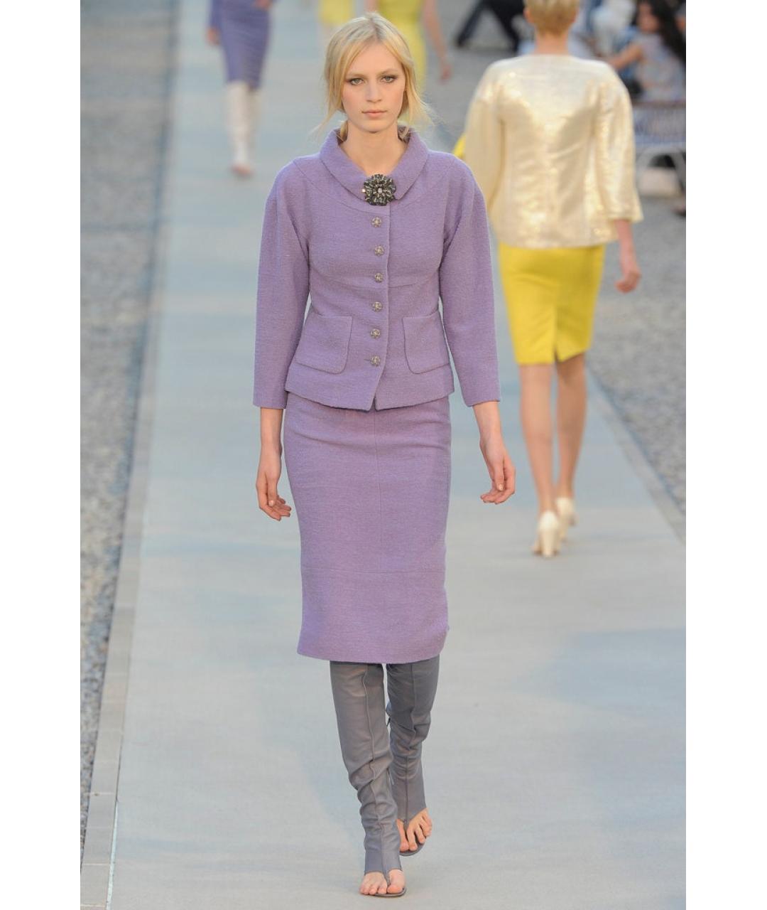 CHANEL Фиолетовый твидовый жакет/пиджак, фото 2