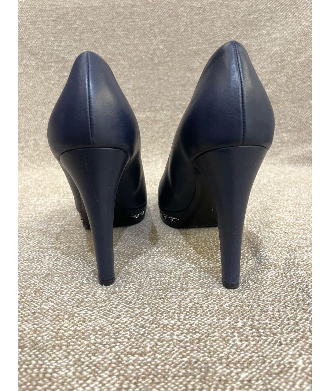 CHANEL Темно-синие кожаные туфли, фото 4
