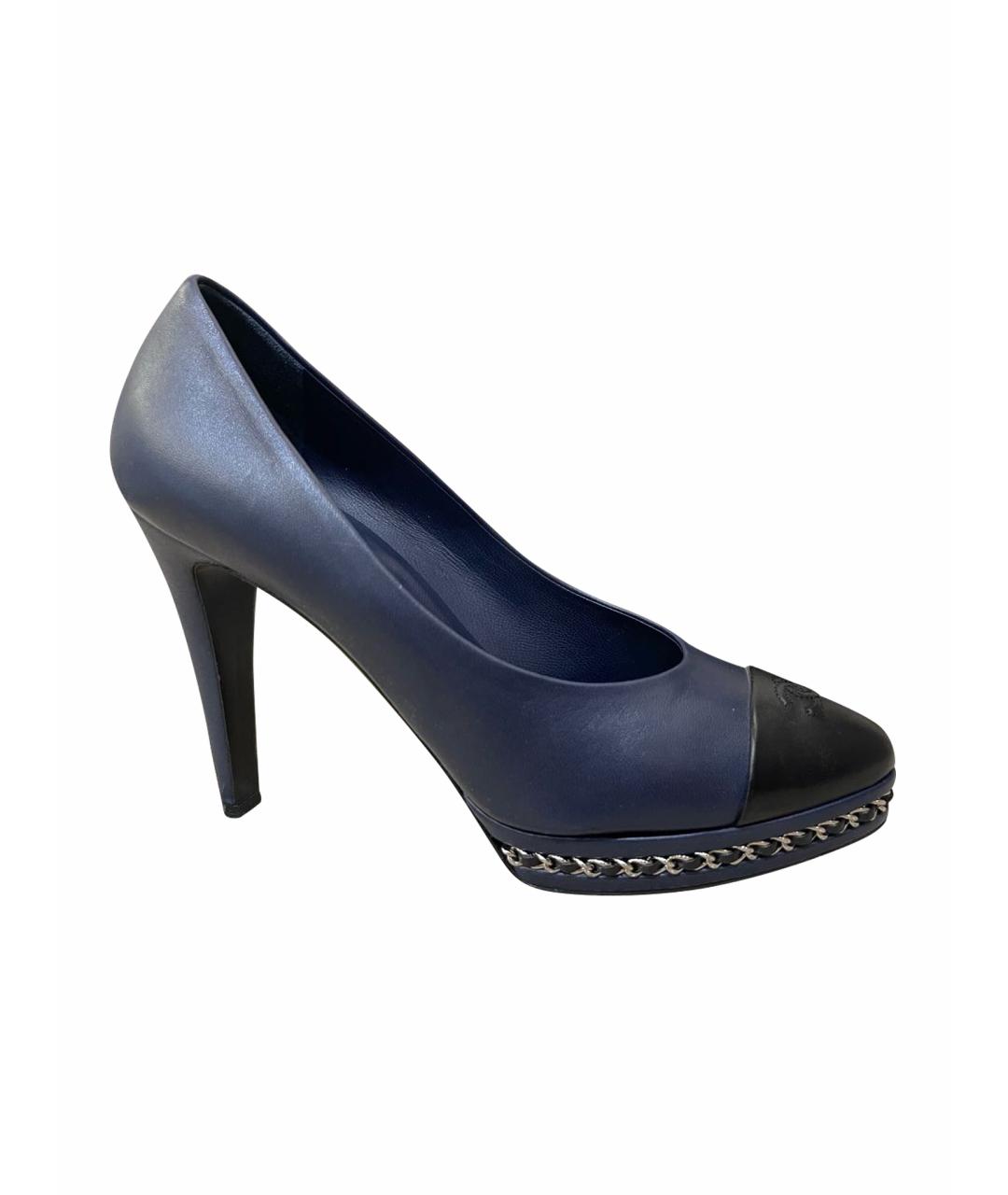 CHANEL Темно-синие кожаные туфли, фото 1