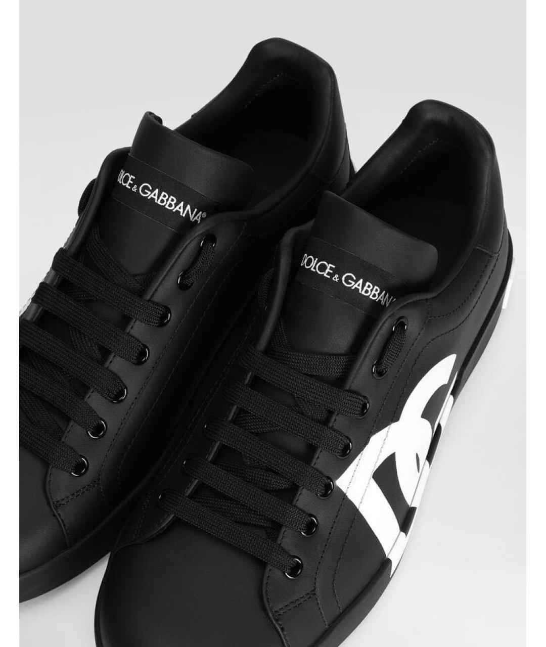 DOLCE&GABBANA Черные кожаные низкие кроссовки / кеды, фото 4
