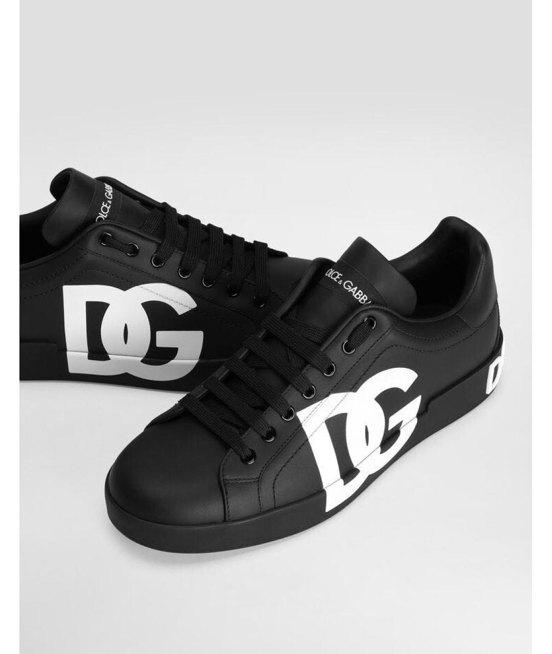 DOLCE&GABBANA Черные кожаные низкие кроссовки / кеды, фото 2