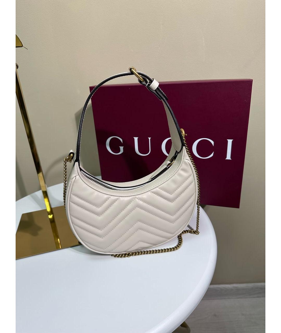 GUCCI Бежевая кожаная сумка с короткими ручками, фото 3