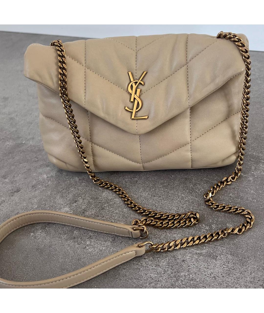 SAINT LAURENT Бежевая кожаная сумка через плечо, фото 6