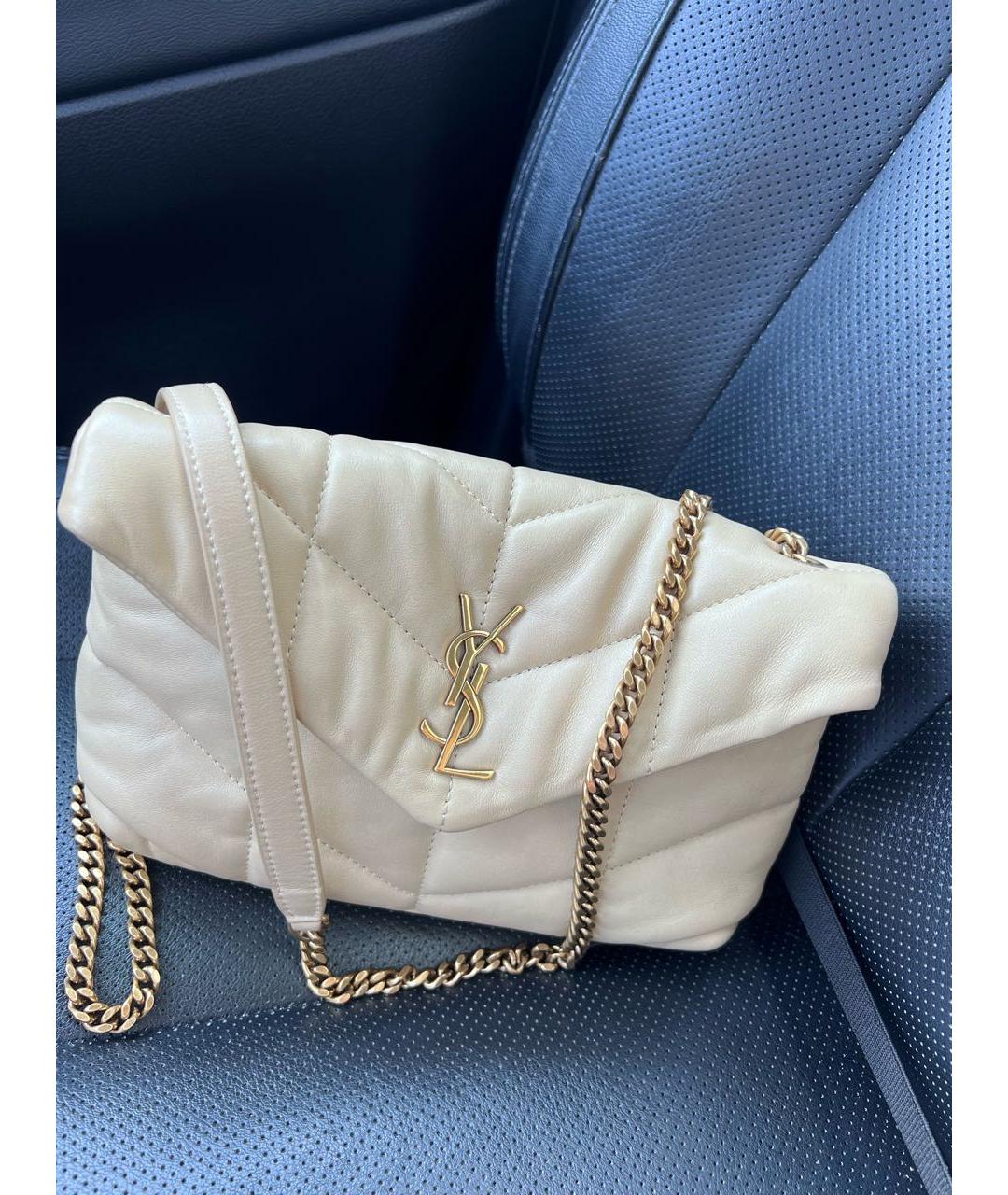 SAINT LAURENT Бежевая кожаная сумка через плечо, фото 2