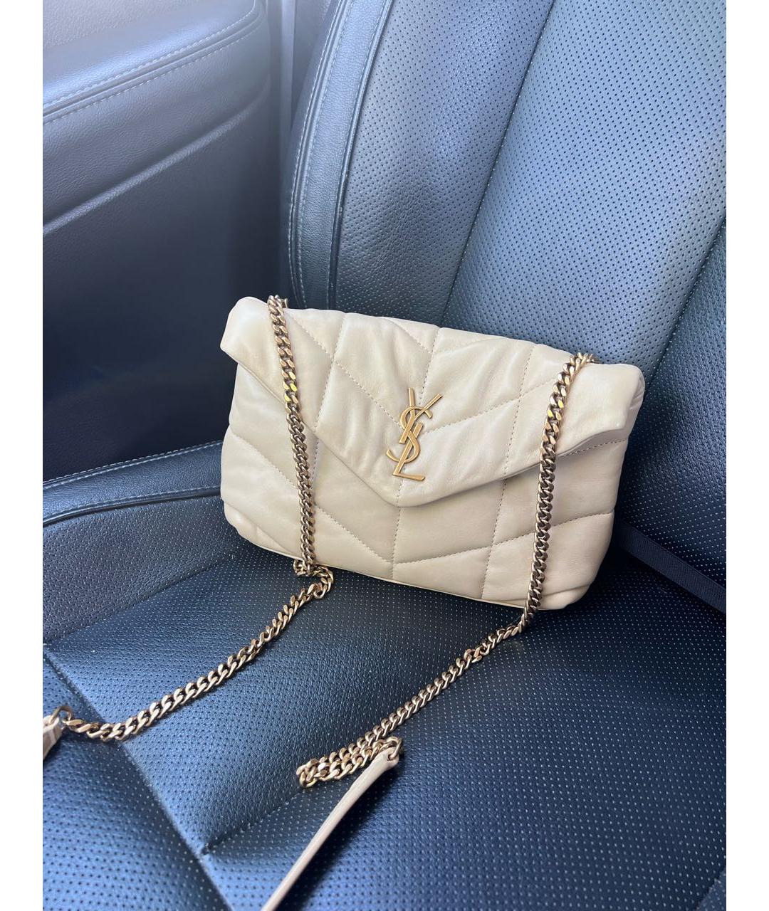 SAINT LAURENT Бежевая кожаная сумка через плечо, фото 3