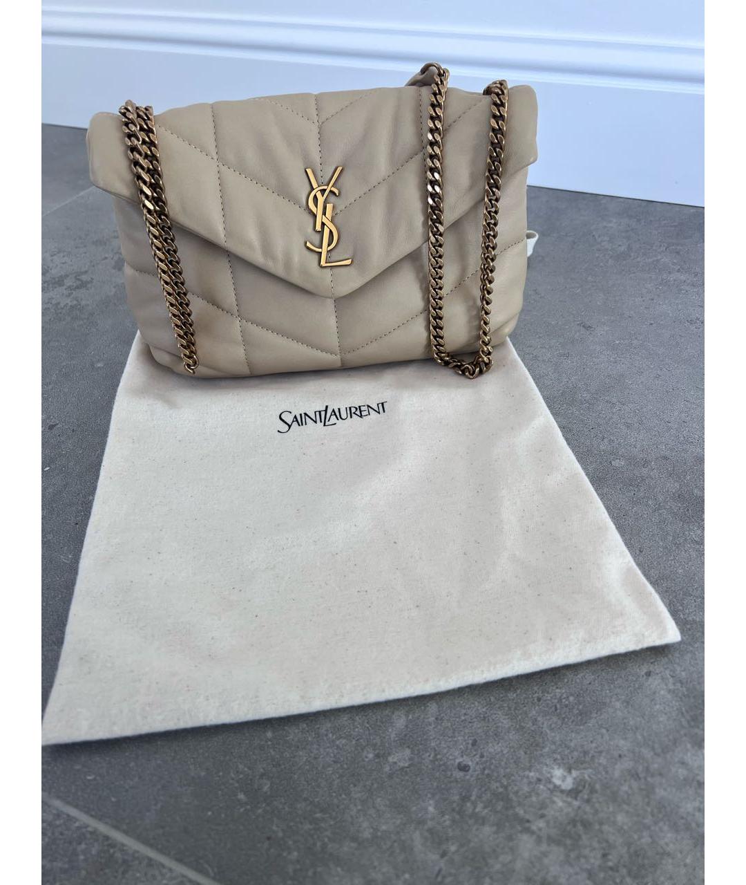 SAINT LAURENT Бежевая кожаная сумка через плечо, фото 4