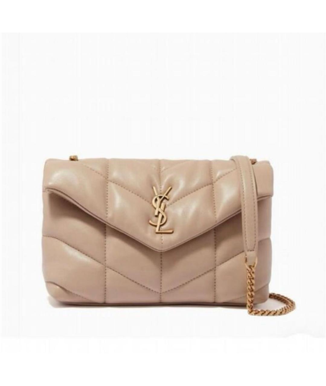 SAINT LAURENT Бежевая кожаная сумка через плечо, фото 5