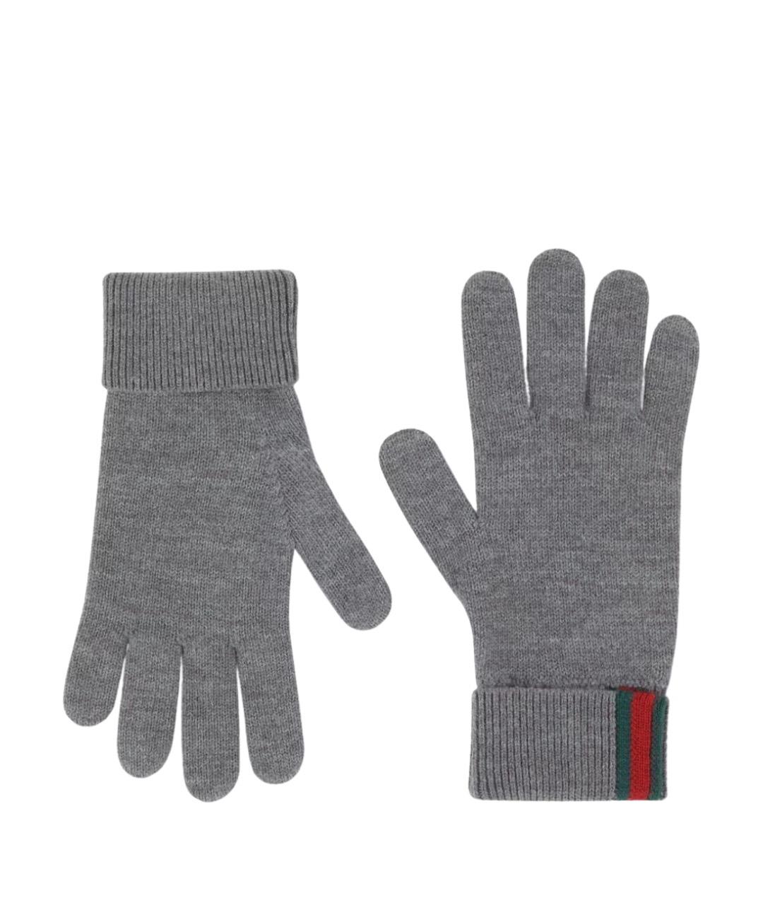GUCCI Серые шерстяные перчатки, фото 1