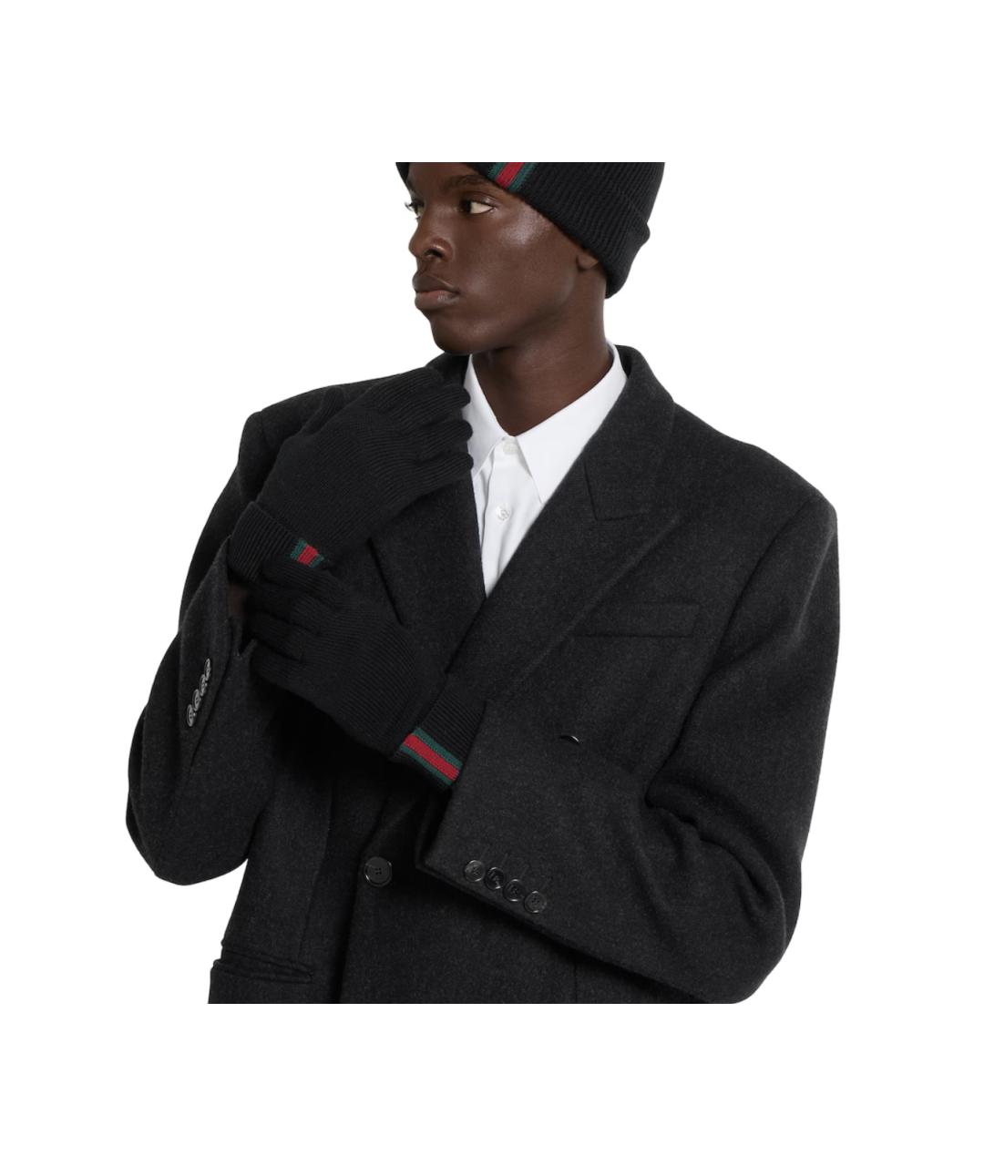 GUCCI Черные шерстяные перчатки, фото 2