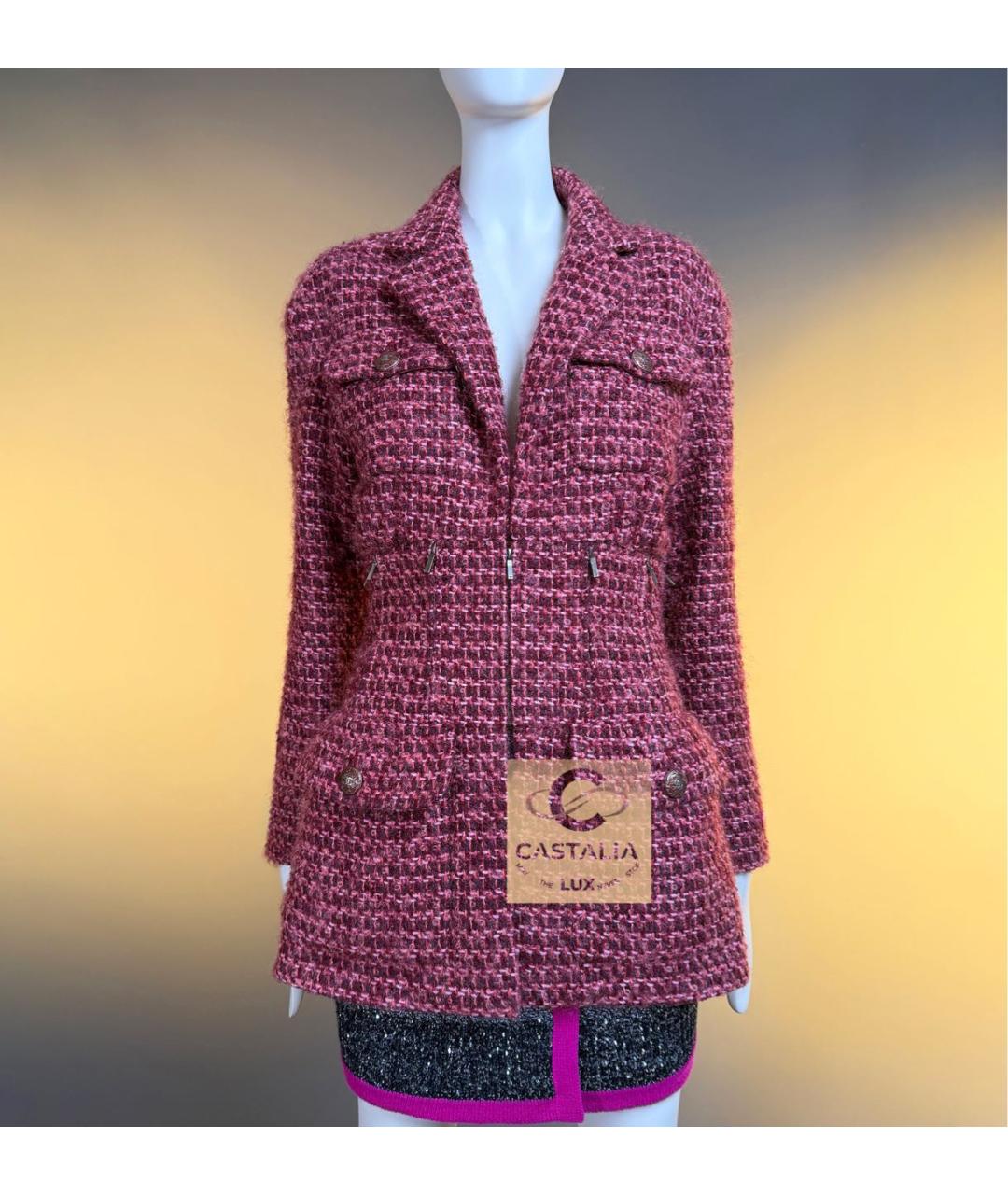 CHANEL Бордовый твидовый жакет/пиджак, фото 6