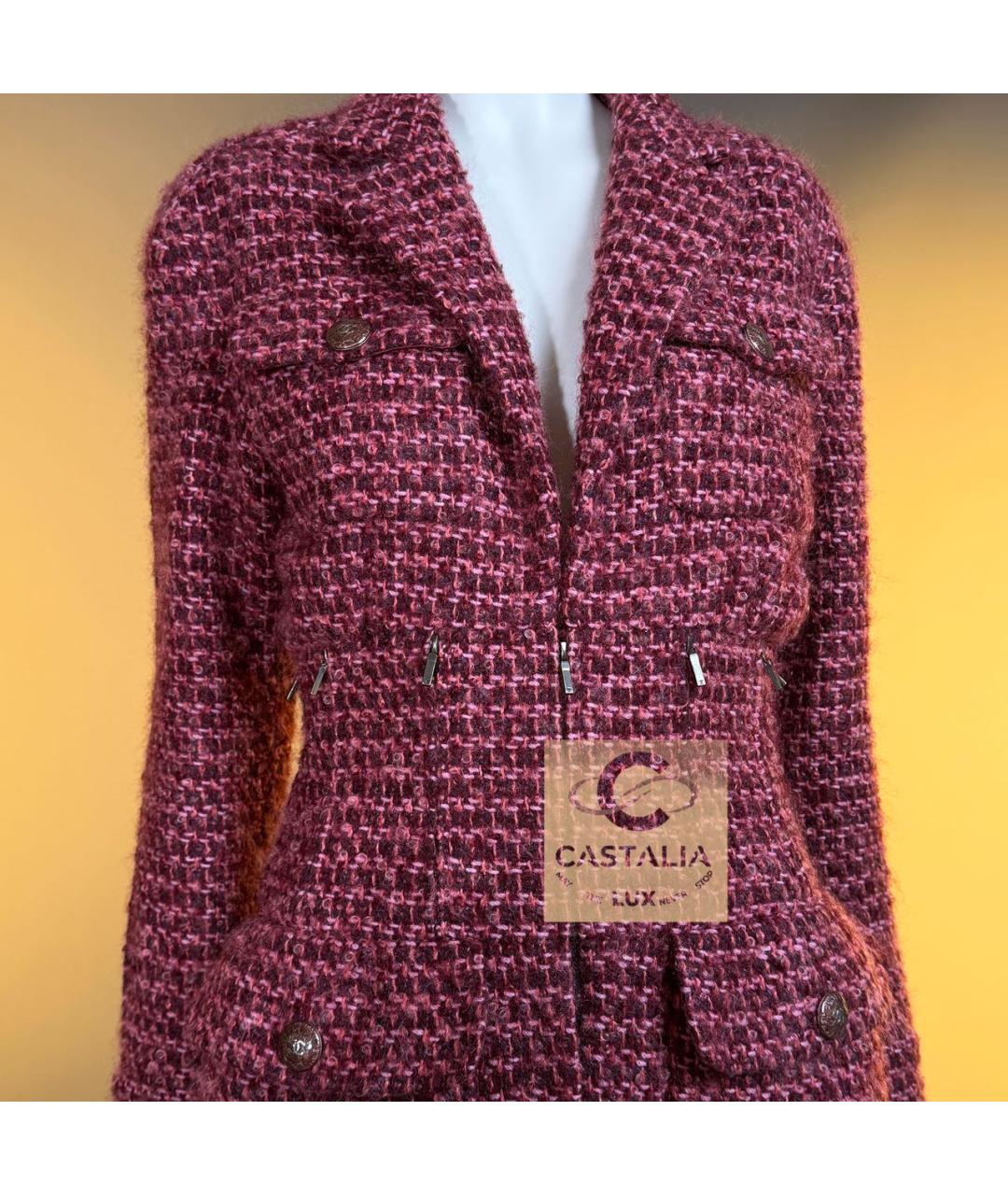 CHANEL Бордовый твидовый жакет/пиджак, фото 7