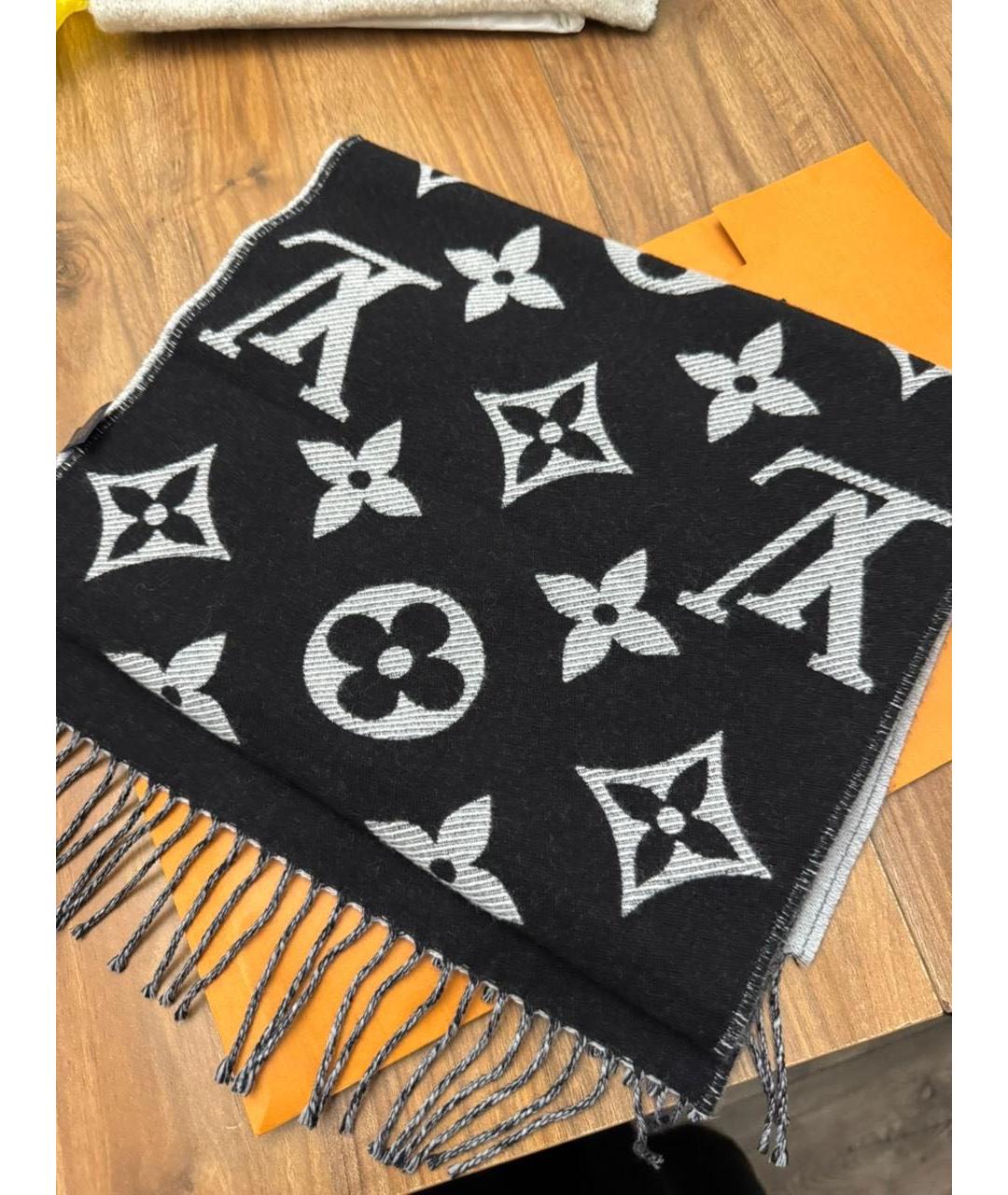 LOUIS VUITTON Черный шерстяной шарф, фото 4